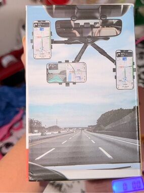 Adjustable Black Rearview Mirror Phone Mount for Vehicles